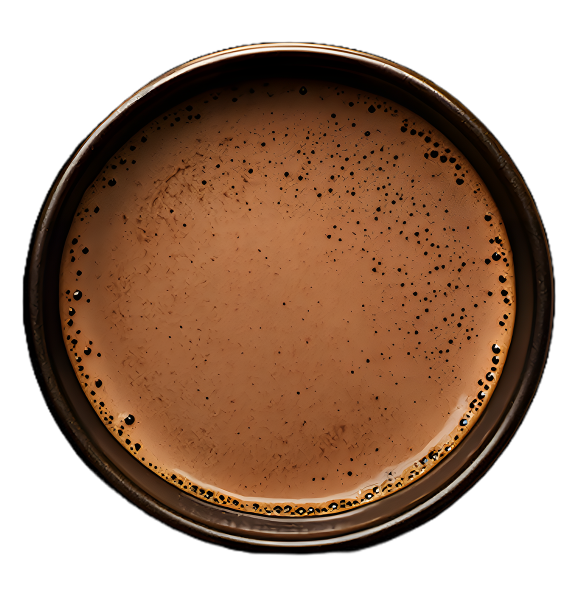 Top view of a cup filled with frothy hot chocolate.