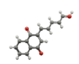 A ball-and-stick model of a chemical molecule with two fused rings and a side chain against a white background.