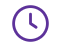A simple purple line icon of a clock.