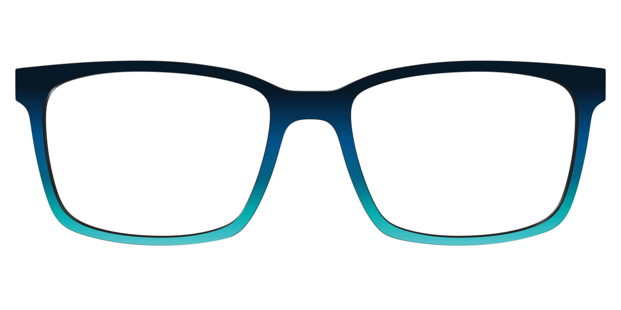 Gradient blue eyeglass frames on a transparent background.