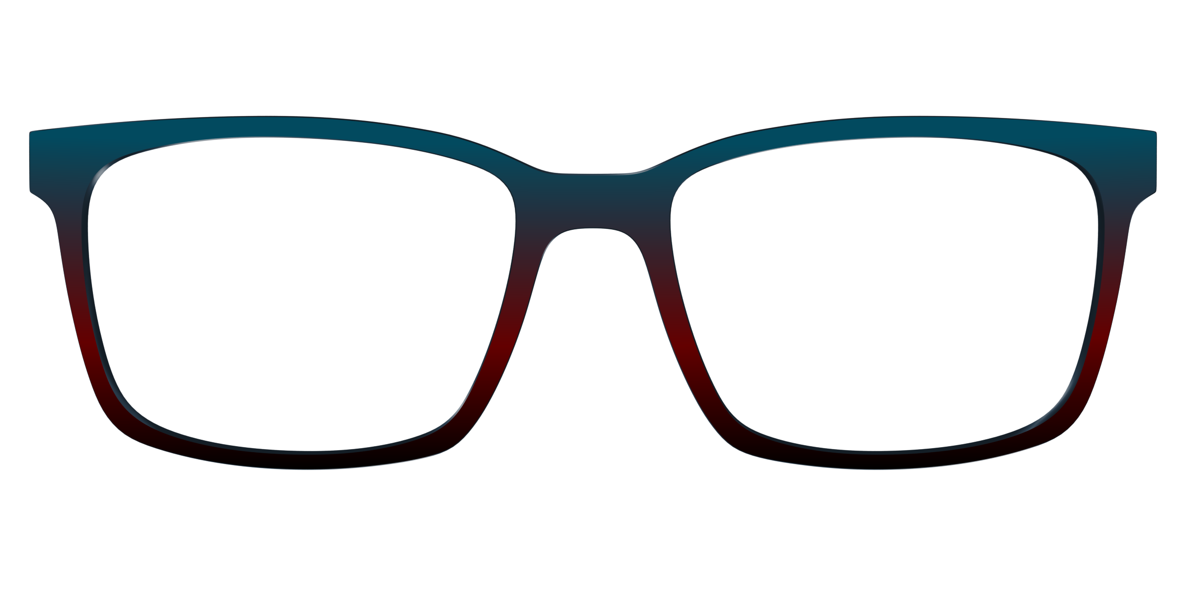 Illustration of a pair of eyeglasses with a blue and red gradient frame.