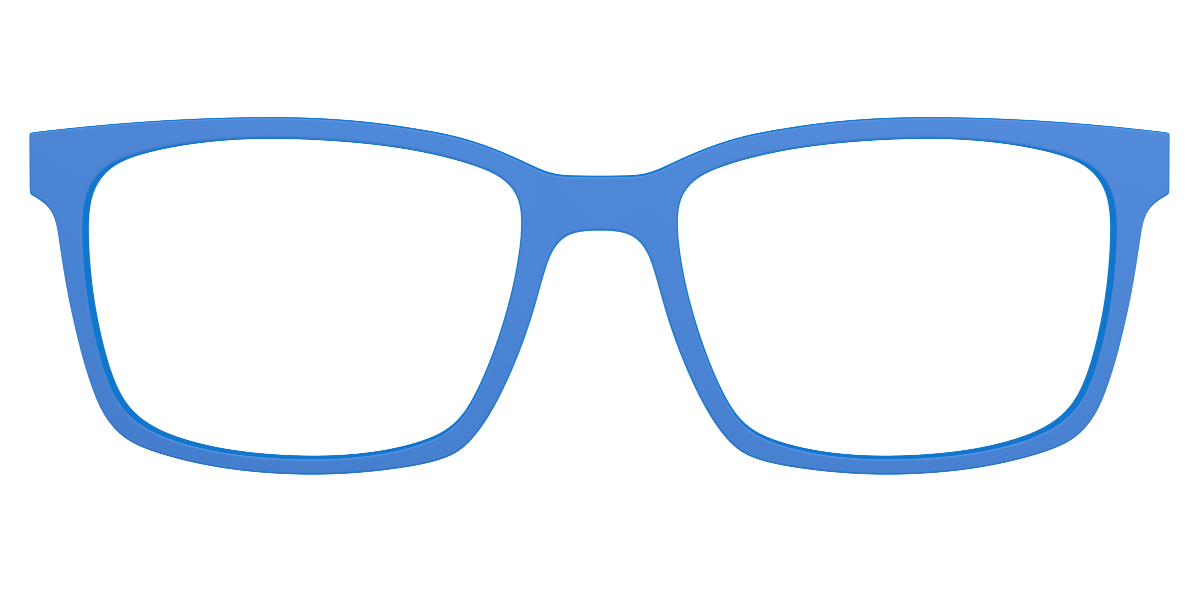Blue eyeglass frames on a transparent background.