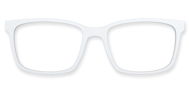 Black rectangular eyeglass frames on a transparent background.