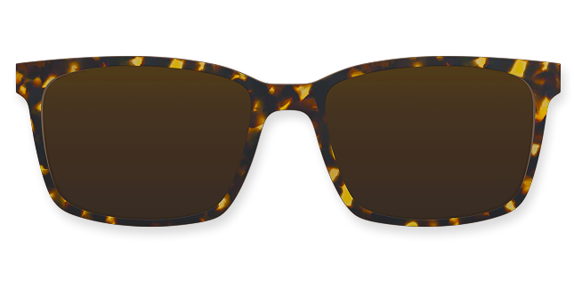 Tortoiseshell sunglasses with rectangular lenses on a white background.