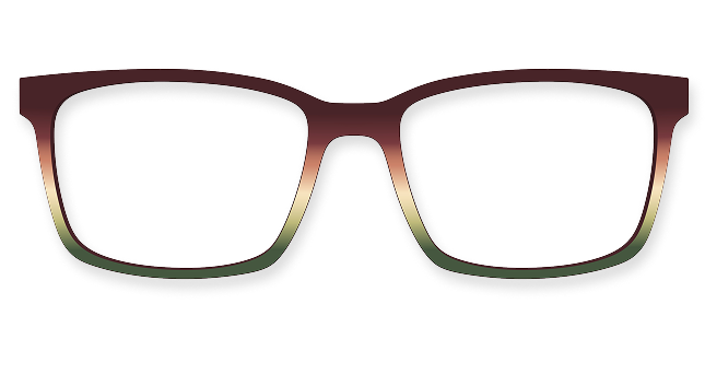 Gradient-colored eyeglass frames with a rectangular shape.