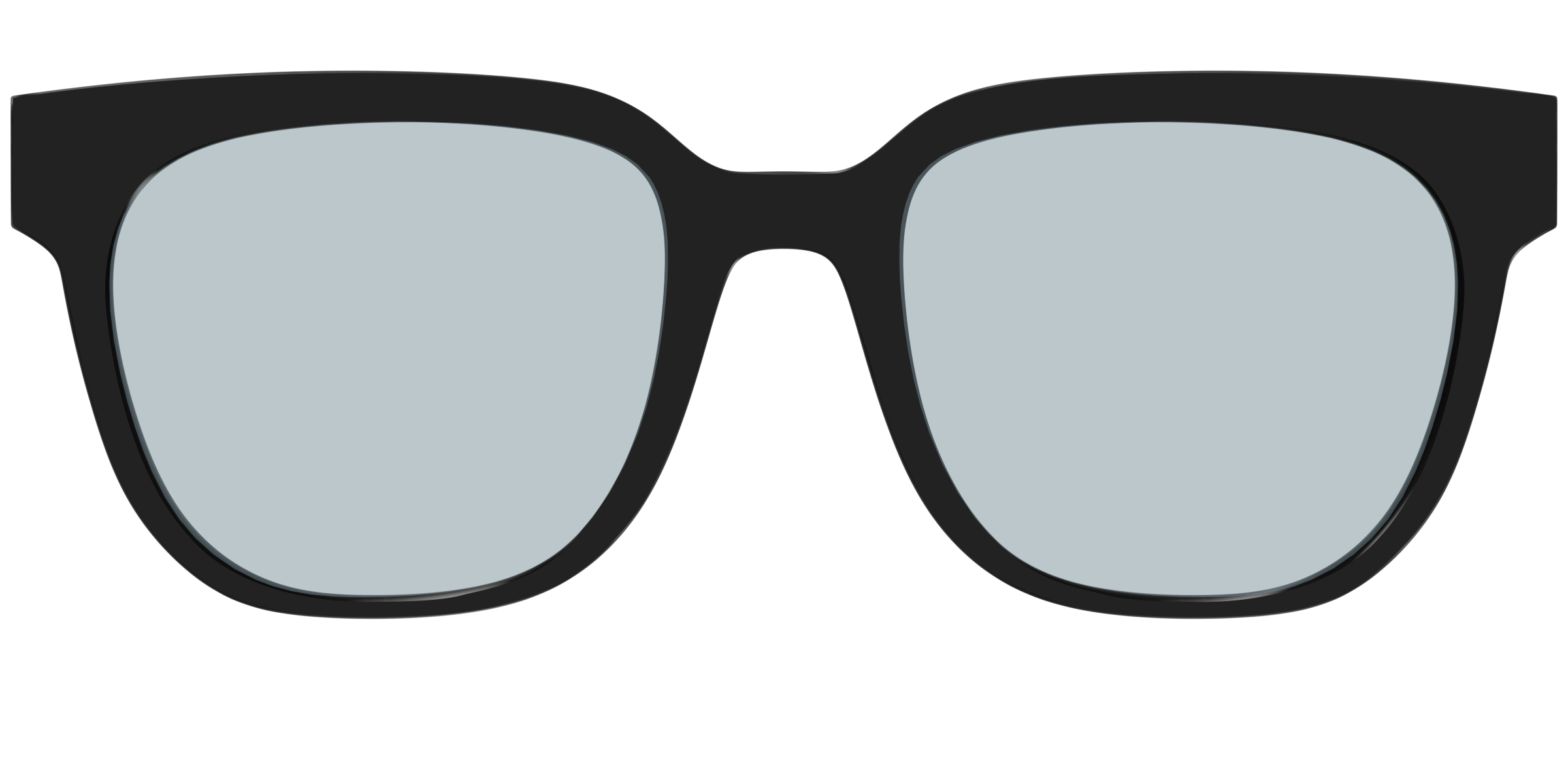 Illustration of black-framed sunglasses with blue-tinted lenses.