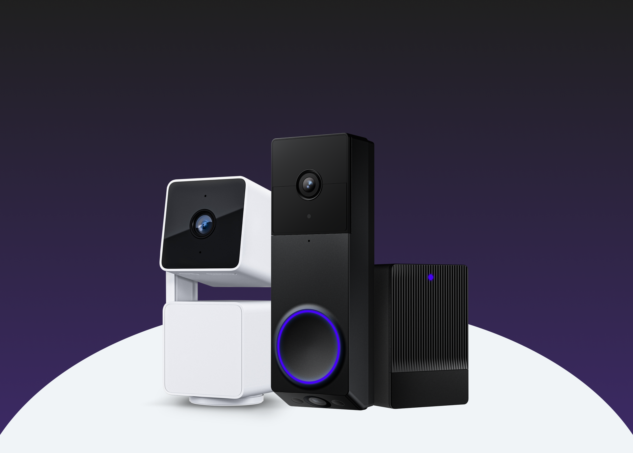 Black and white smart home devices on a dark background.