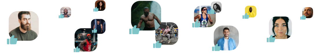 Collage of diverse people with interconnected likes and comments icons.