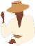 Illustration of a person in a wide-brimmed hat and long-sleeve shirt, raising one arm.