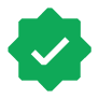 A green, eight-pointed star icon with a white checkmark in the center.