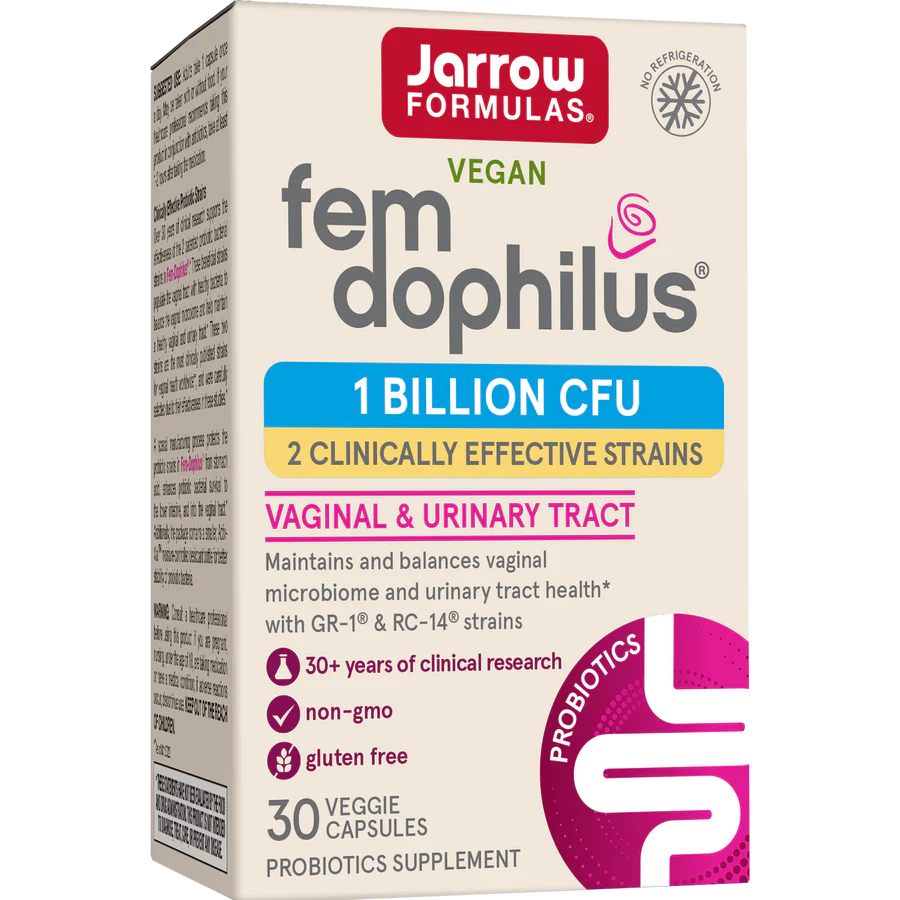 Box of Jarrow Formulas femdophilus probiotic supplement for vaginal and urinary tract health.