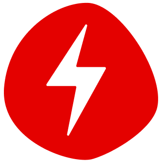 A white lightning bolt icon inside a slightly irregular red circle.