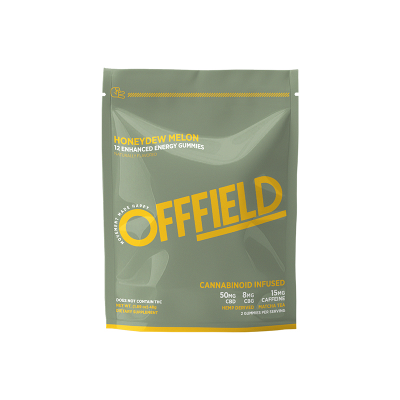 Green OFFFIELD honeydew melon energy gummies package. 