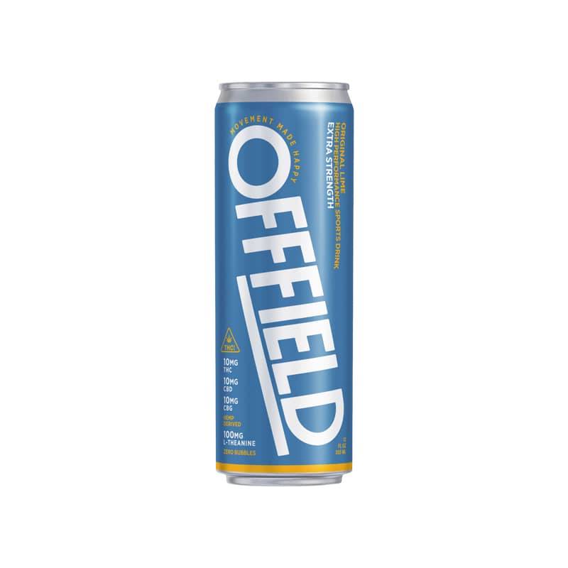 A blue can of OFFFIELD extra strength sports drink.