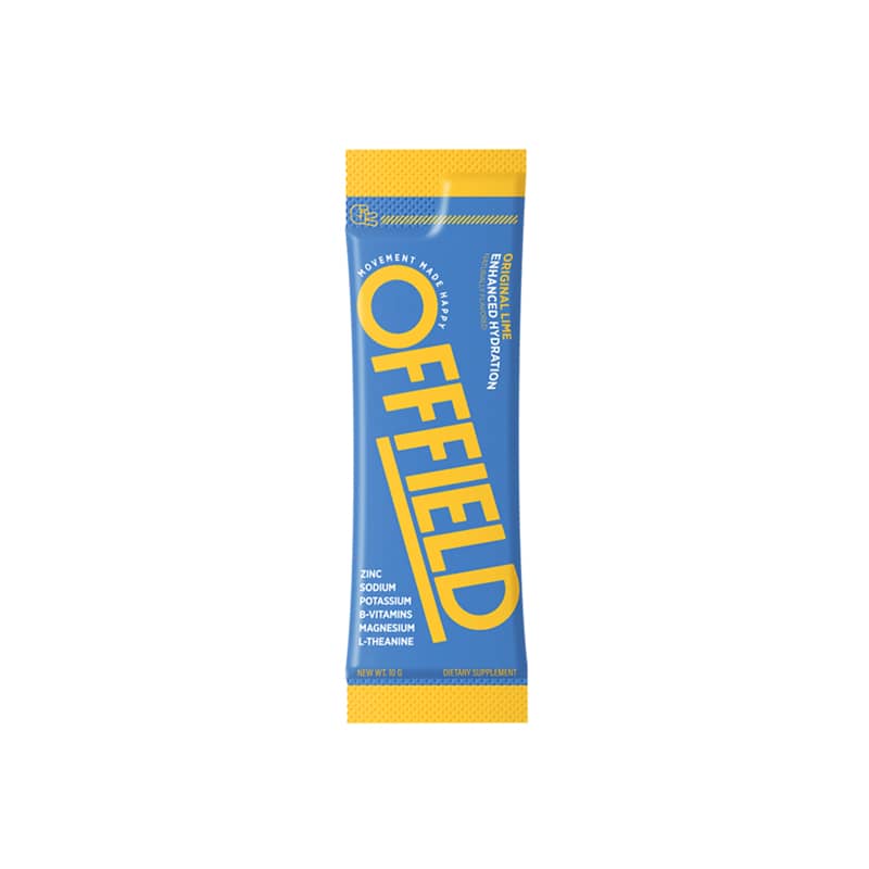 Blue and yellow packet labeled 'OFFFIELD' with nutritional information.