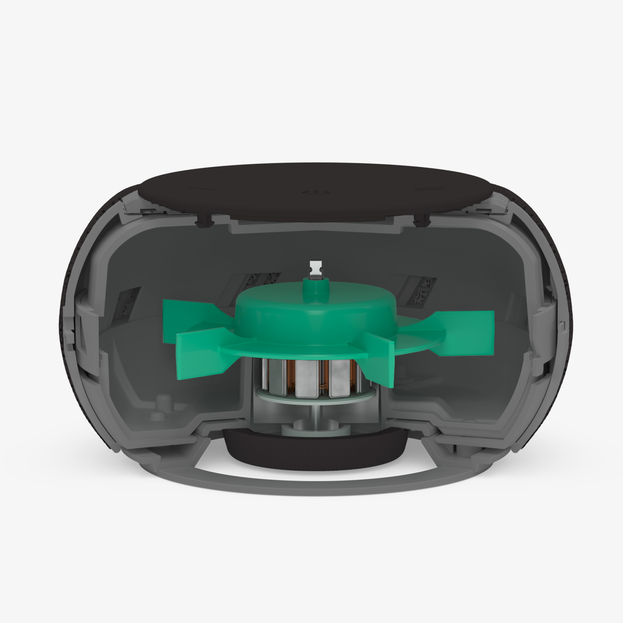 Cutaway view of SNOOZ pro device showing the real fan inside.