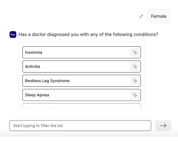 Survey question about medical conditions with options to select.