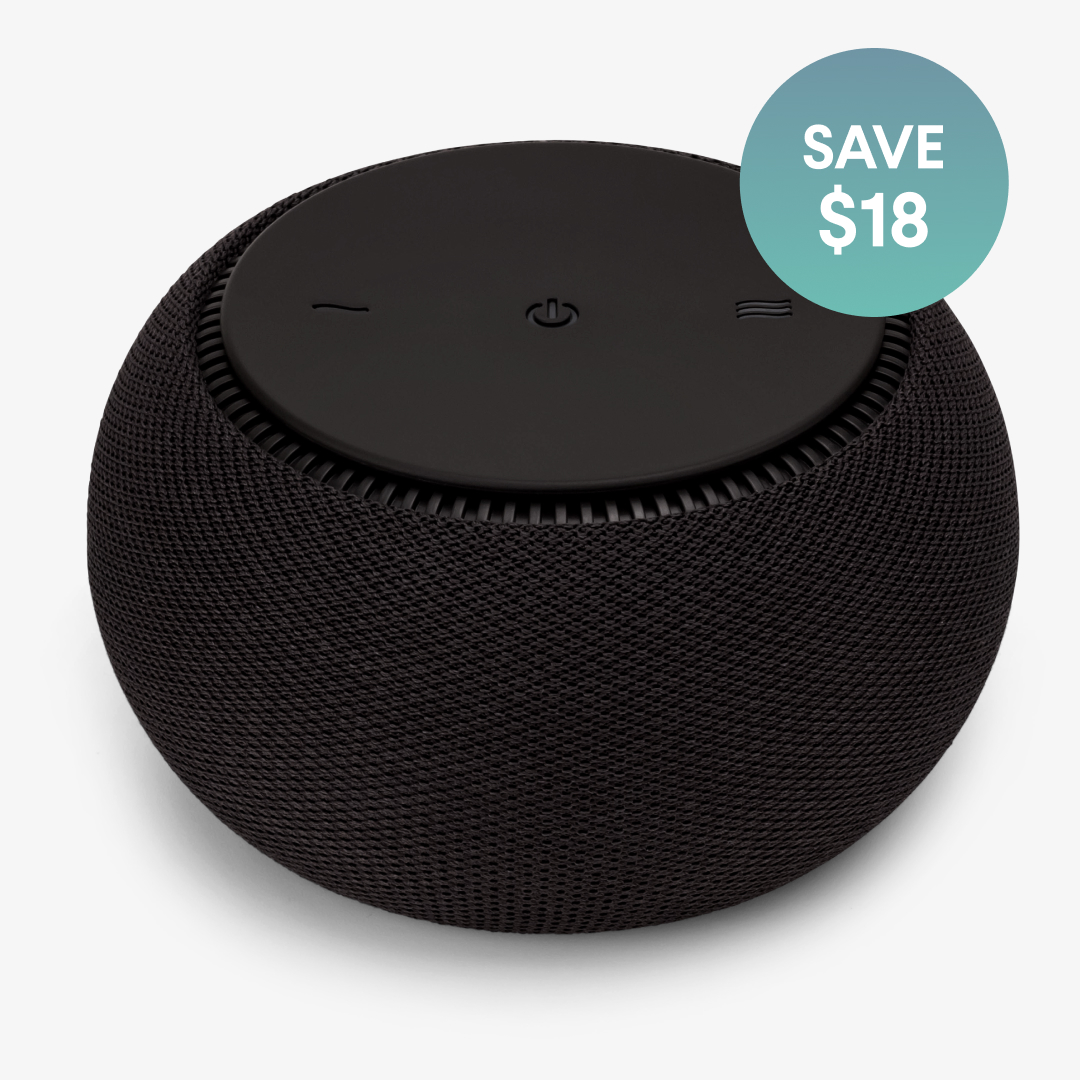 Black circular speaker with a discount label 'Save $18.'
