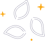 Three white outlined leaves with orange stars on a black background.