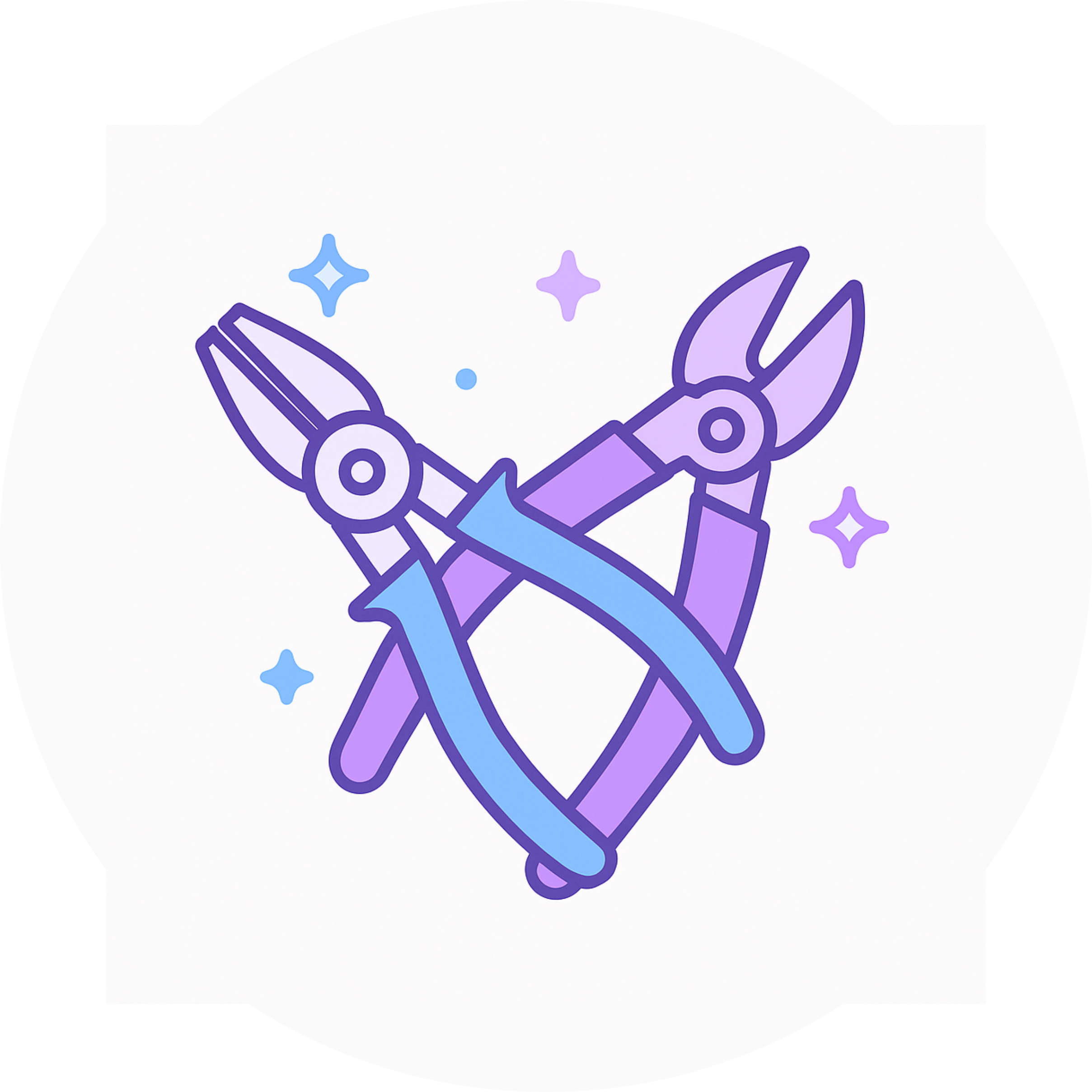 Illustration of two pliers crossed with sparkles around them.