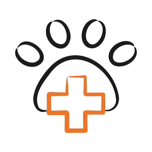 Illustration of a paw print with an orange medical cross.