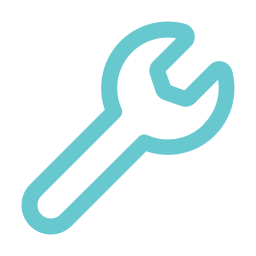 A cyan icon of a wrench against a black background.