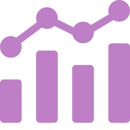 A purple icon of a bar chart with a line graph above it.