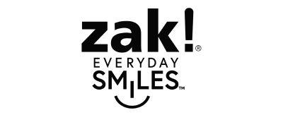 The logo for zak! Everyday Smiles, in black text on a white background.