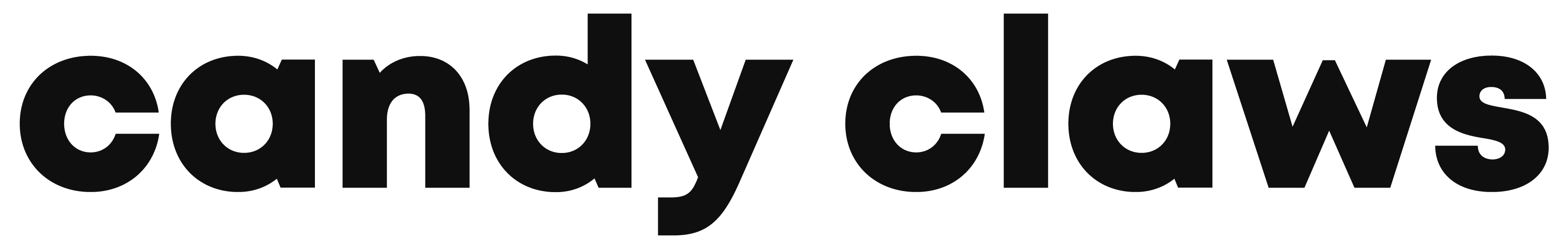Black text logo reading 'candy claws' on a transparent background.