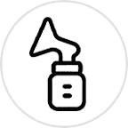 Black and white icon of a breast pump.