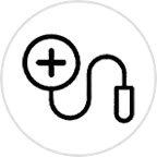 Icon of a stethoscope with a plus sign in a circle.