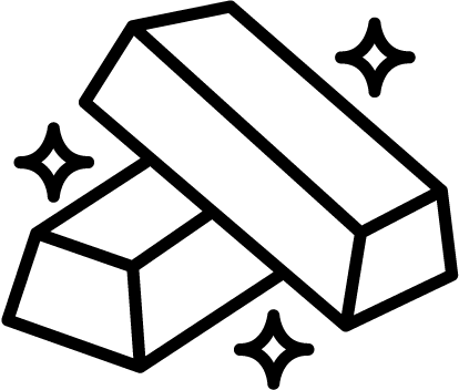 A black and white line icon of two sparkling gold bars stacked on top of each other.