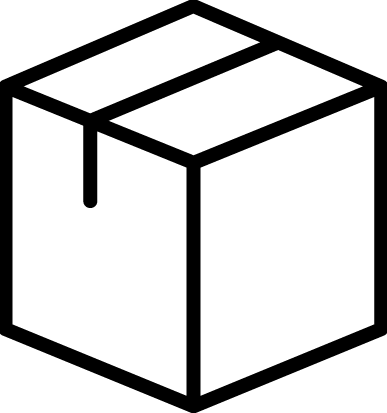 A simple black line icon of a closed box on a white background.