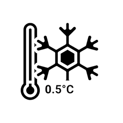 Thermometer and snowflake icon with temperature reading 0.5°C.