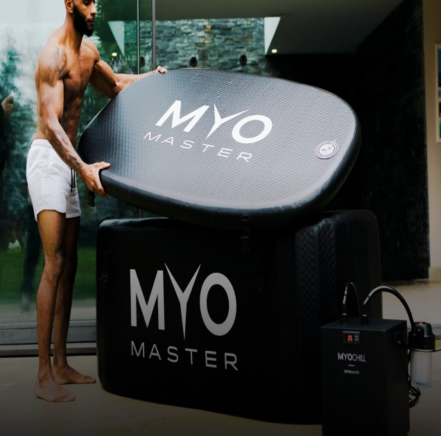 Person assembling a Myo Master product outdoors.