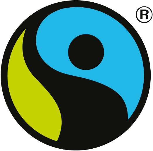 The Fairtrade International logo, a black circle containing an abstract blue and green figure.