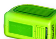 A green, rectangular electric pencil sharpener with an opening for inserting pencils.