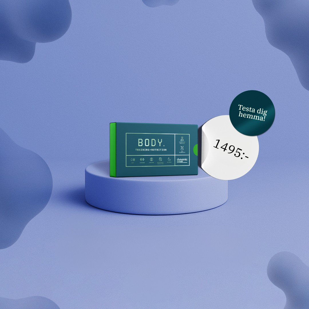 Box labeled 'BODY' on a blue platform with price tag '1495:-'.