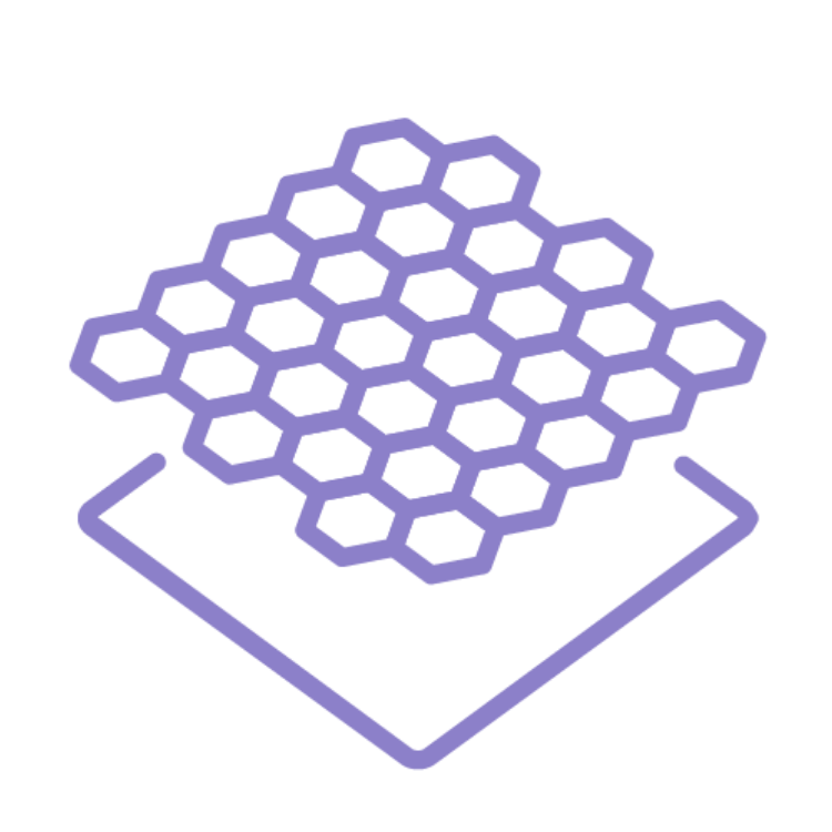 Purple hexagonal pattern over a tilted square outline.