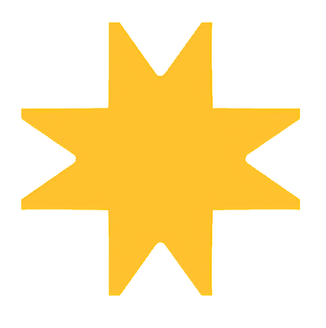 Yellow eight-pointed star on a black background.