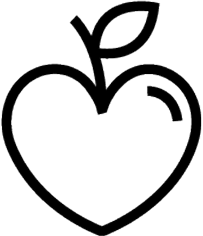 Outline of a heart-shaped apple with a leaf on top.