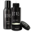 Black bottles and jar with 'BT4S' label, containing grooming products.