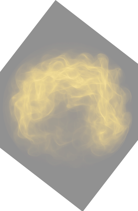 Abstract swirling pattern of yellow smoke on a black background.