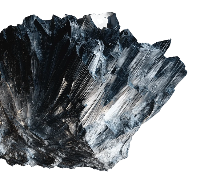 Rough, metallic-looking rock formation with sharp, jagged textures.