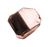 A single, irregularly shaped, metallic rose-gold mineral with flat facets, against a solid green background.