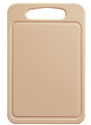 Brown cutting board with a handle at the top.