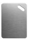 Rectangular metallic object with a cut-out hole at the top corner.