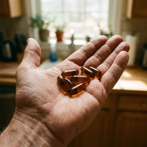 Dark amber aged garlic softgels
