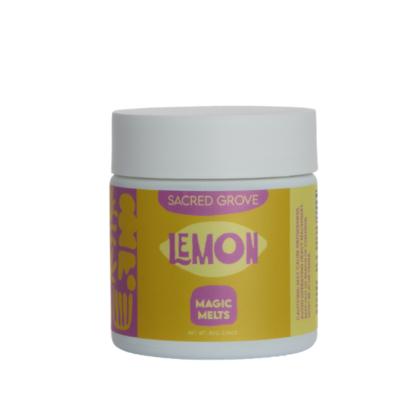 A white jar of Sacred Grove Lemon Magic Melts against a plain white background.