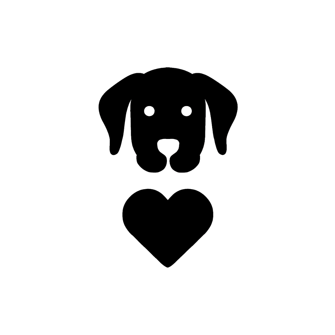 Silhouette of a dog's face above a heart shape.